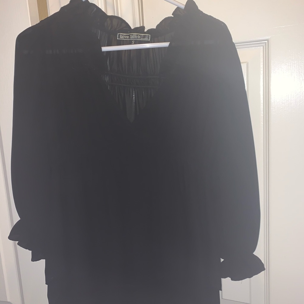 Black Silk Love Stitch Top/Size S/Excellent Cond
